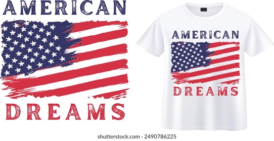 American Dreams Typography American Flag artwork t-shirt design.