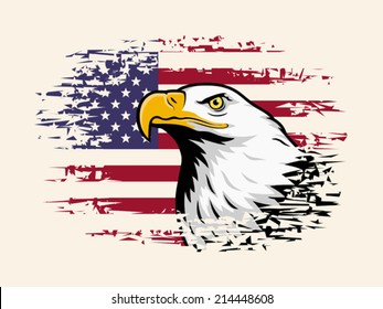 American eagle against USA flag background. EPS 8, CMYK