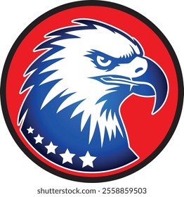 American eagle in a circle and stars, eagle head vector with USA colors logo