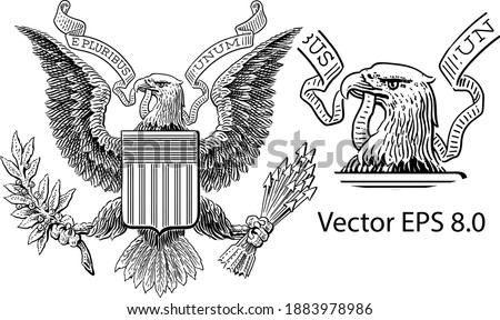 American eagle drawn vector with one hundred dollar bills isolated on white background