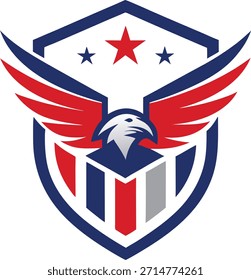 American eagle emblem with red white and blue shield and wings