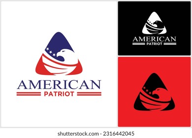 American Eagle Flag Combination with Triangle Logo Design Vector Icon Template Inspiration