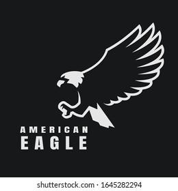 American eagle. Flying bird logo, simbol on a dark background.