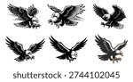 American Eagle Flying Vector – Black and White Wings Spread Logo Design Elements