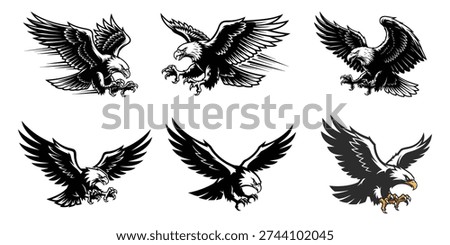 American Eagle Flying Vector – Black and White Wings Spread Logo Design Elements