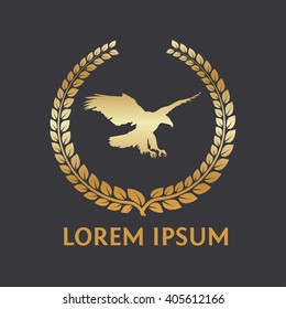 American eagle golden symbol hand drawn in wreath