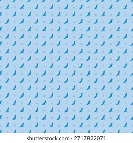 American eagle Hand Drawn Seamless Bird and Star Pattern in Soft Blue – Cute Kids Nursery Background, vector illustration