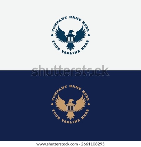 American Eagle Hawk Spread Wings with Pillar for Bank Court Law or Museum Badge Emblem Logo