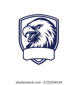 American Eagle Head Logo Emblem im Schild Badge Style, Strong Hawk Maskottchen Vektorgrafik für Sport Team, Sicherheit, Militär, patriotisches Branding