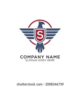 american eagle with initial letter S, hawk shield logo design vector