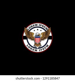 american eagle with letter T shield shape vector badge logo template
