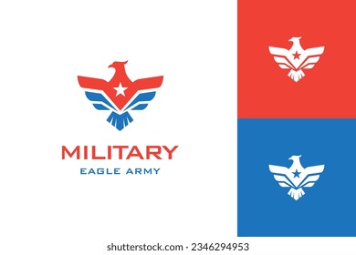 Símbolo del logo del águila estadounidense con símbolo de elemento estrella para símbolo patriótico, ejército unido