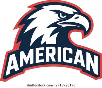 Vector del logotipo de la mascota del águila americana – emblema deportivo patriótico con la cabeza del águila calva