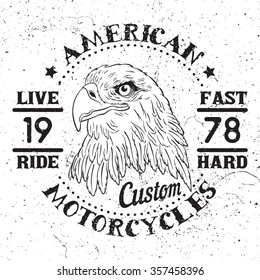 American Eagle Motorcycle Emblem.Vintage typography design for biker club,custom shop,t-shirts,prints.