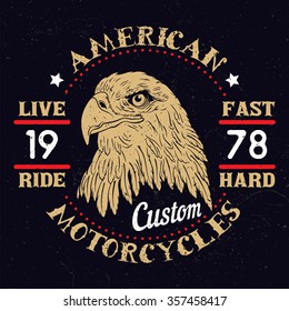 American Eagle Motorcycle Emblem.Vintage typography design for biker club,custom shop,t-shirts,prints.