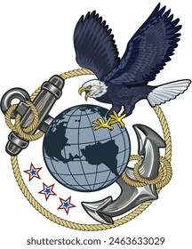 Águila americana y Ancla naval - símbolo naval. Póster, tarjeta, Anuncio, tatuaje