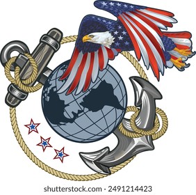 American eagle and naval Anchor - naval symbol. Poster, card, banner, tattoo