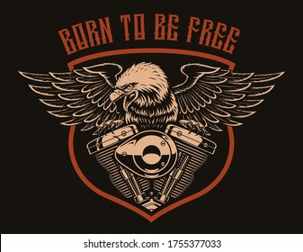 An American eagle on a motorcycle engine. This vector illustration is perfect for biker-themed shirt prints and many other uses as well. - Shutterstock ID 1755377033