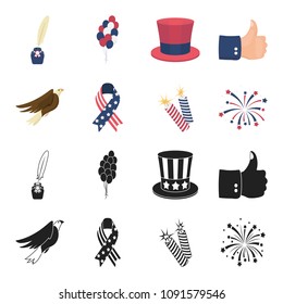 American eagle, ribbon, salute. The patriot day set collection icons in black,cartoon style vector symbol stock illustration web.