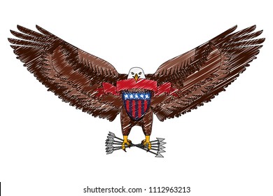 american eagle with ribbon shield branch and arrows