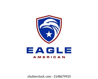 American Eagle with Shield logo design inspiration. Usable for Business and Branding Logos. Flat Vector Logo Design Template