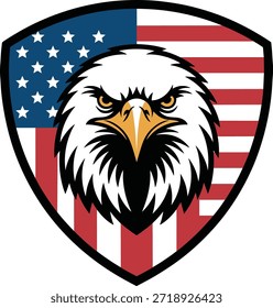 Logotipo del escudo del águila americana con la bandera de los EE.UU. – Emblema patriótico del águila calva en el fondo blanco