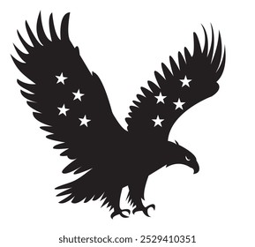 American Eagle Silhouette with Stars Spread Wings Vector