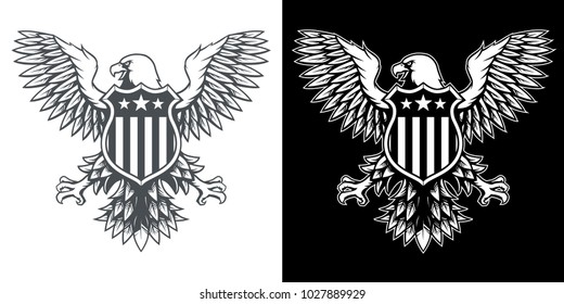 American Eagle with Stars and Stripes Shield / Badge / Emblem Vector Illustration