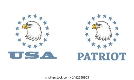 American eagle with stars and text. Color illustration on the theme of patriotism and independence of the United States of America