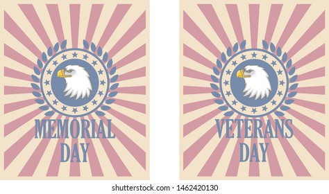 American eagle with stars and text in vintage style. Color illustration on the theme of patriotism and independence of the United States of America