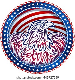 American eagle tattoo in the medal of the USA flag; The national symbol of the United States for Independence Day on Stars and Stripes Background; Vector banner Eps8