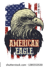 American eagle. T-shirt graphics. vector illustration