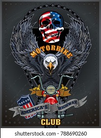 American eagle and USA flag on the Skull