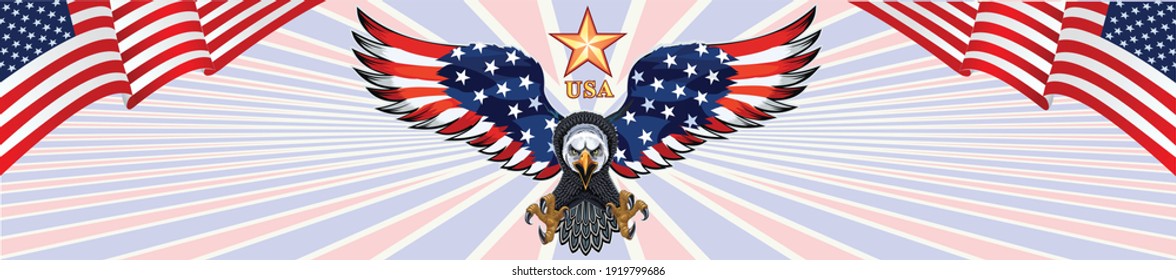 Águila americana con banderas de los Estados Unidos