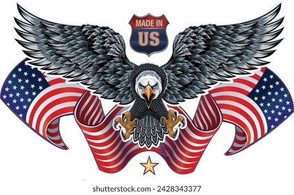 Águila americana con banderas de Estados Unidos