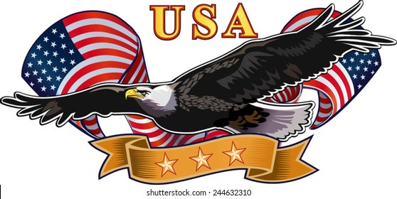 Águila americana con banderas de los Estados Unidos