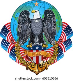 American eagle with USA flags