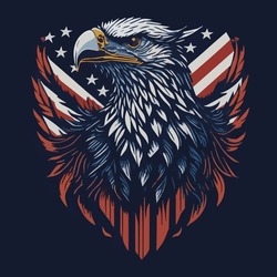American Eagle With USA Flags Illustration For T-Shirt