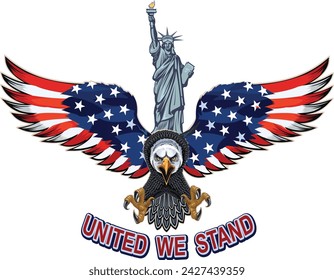 American eagle with USA flags and Statue of Liberty
