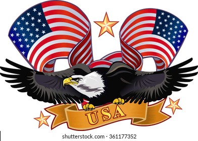 American eagle with USA flags. Vector