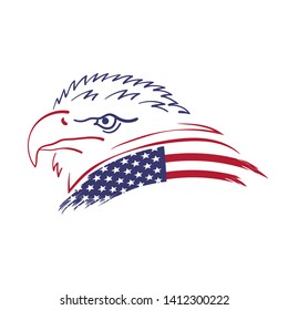 American eagle. Vector bird with USA flag. Patriotic emblem,label,illustration.