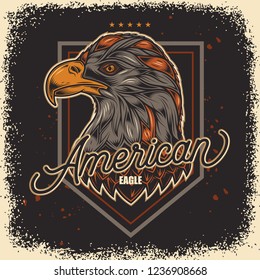 American eagle. Vector illustration. T-shirt design, labels, emblems.