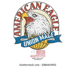 American eagle. Vector illustration. T-shirt design, logo. Stock Vector