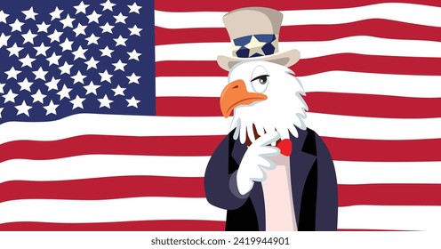 
American Eagle quiere un divertido diseño conceptual de afiches. Diseño conceptual de imágenes simbólicas de EE.UU. con bandera y mascota 
