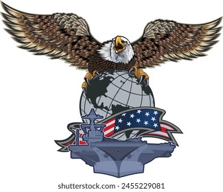 American eagle with warship and Globe 