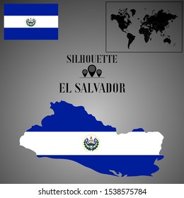 American El Salvador outline world map silhouette vector illustration, creative design background, national country flag, design element, symbols from countries all continents set. 