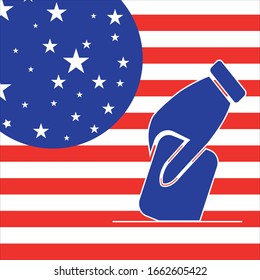 American Elections. USA flag. hand puts the ballot in the basket. vector illustration, eps 10