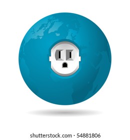 American electric plug on blue planet over white