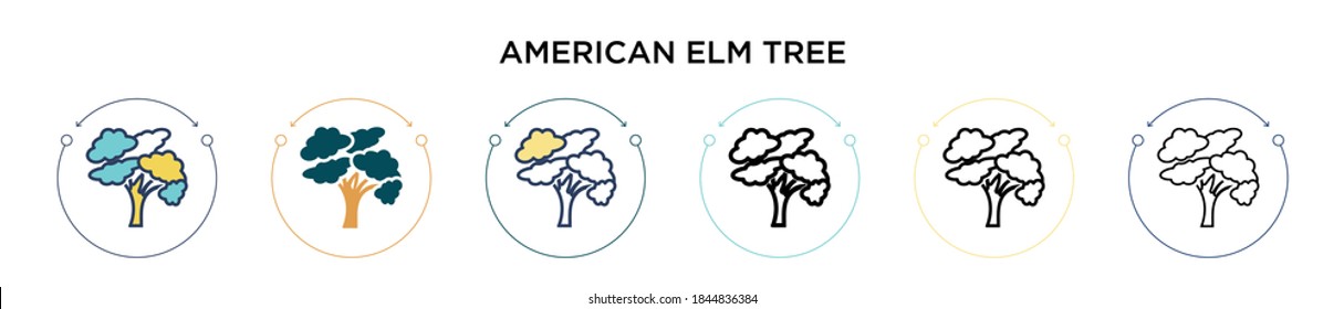 American elm tree icon in filled, thin line, outline and stroke style. Vector illustration of two colored and black american elm tree vector icons designs can be used for mobile, ui, web