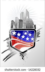 American emblem with skyscrapers